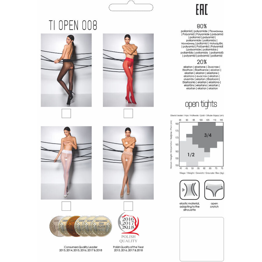 Passion TIOPEN 008 — Collant ouvert à taille dentelle — Rouge