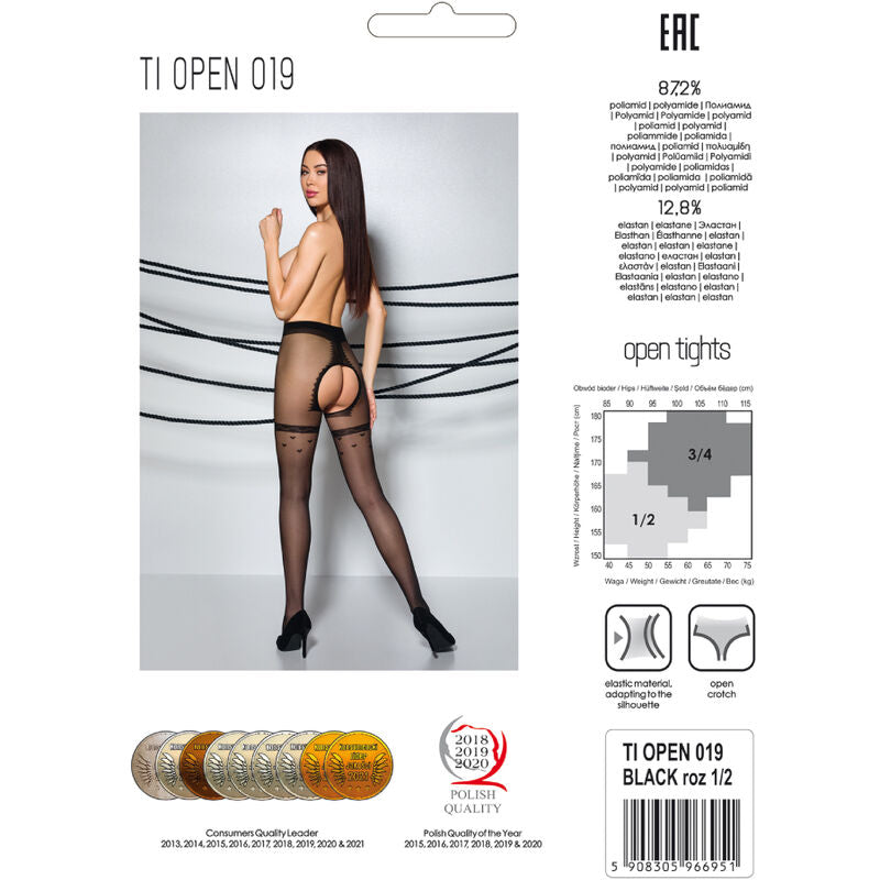 Passion TIOPEN 019 – Medias abiertas efecto liguero – Negro