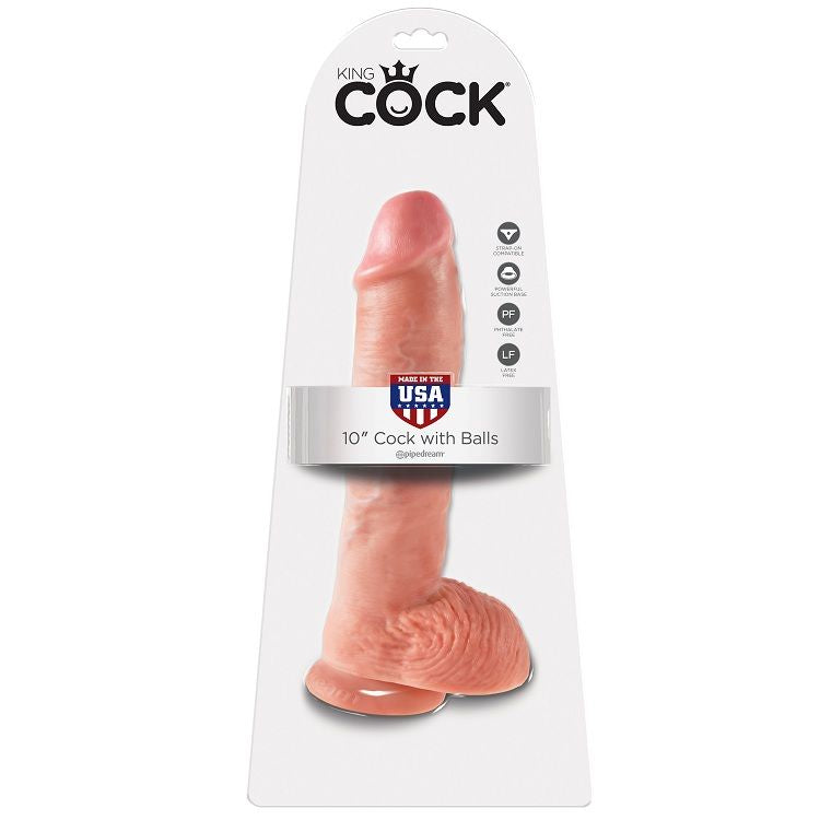 Pipedream King Cock – Dildo con testicoli e ventosa, 10 pollici – Carne chiaro