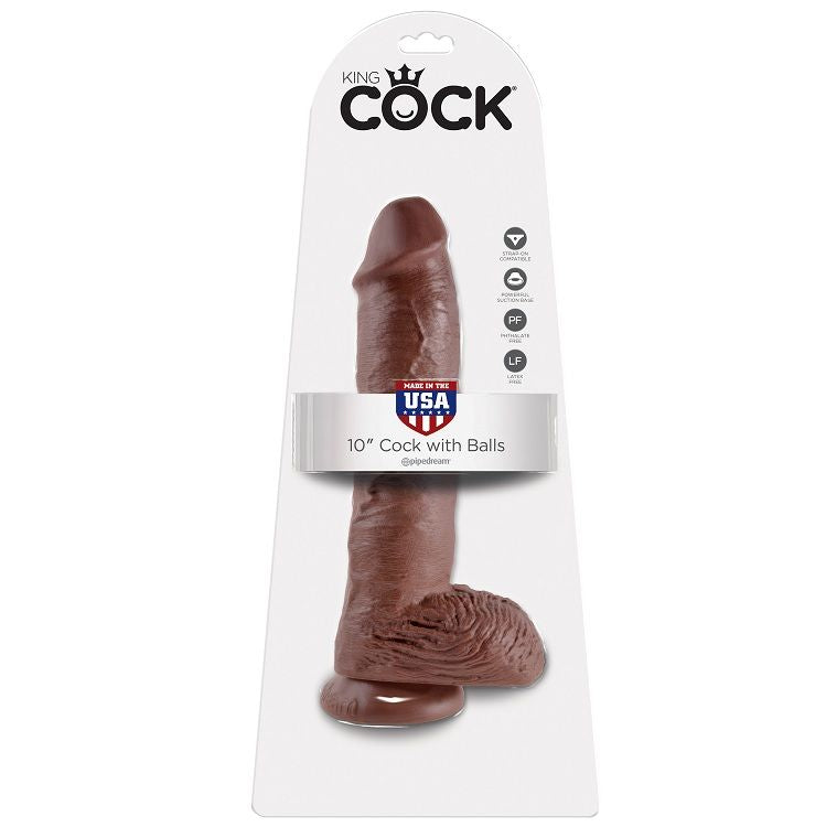 Pipedream King Cock – Dildo con testicoli e ventosa, 10 pollici – Marrone