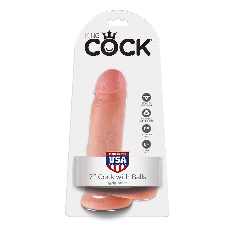 Pipedream King Cock – Dildo con testicoli e ventosa, 7 pollici – Carne chiaro