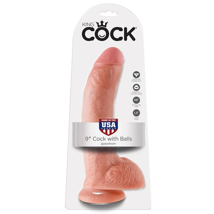 Pipedream King Cock – Dildo con testicoli e asta rialzata, 9 pollici – Carne chiaro
