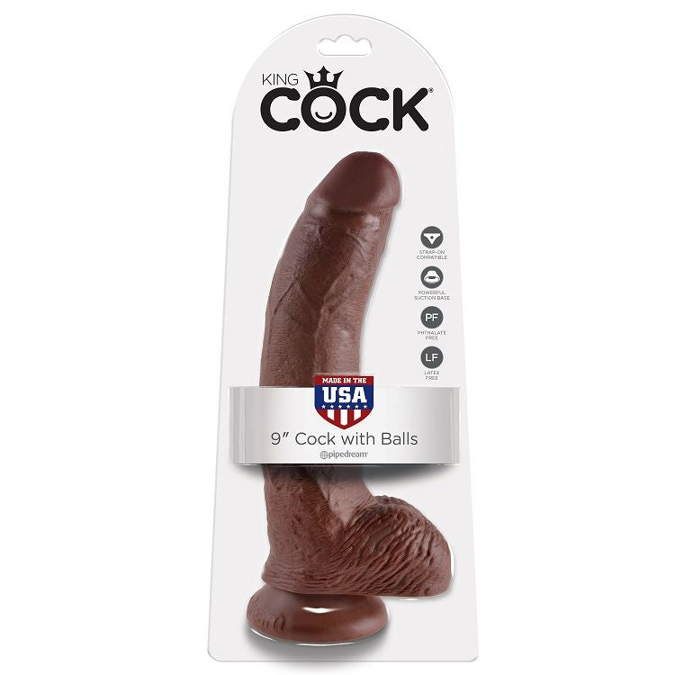 King Cock — Gode avec testicules 9 pouces — Marron