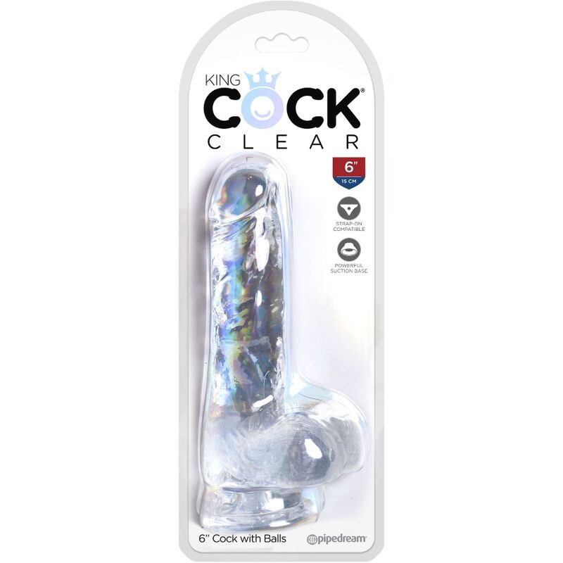King Cock Clear – Consolador con testículos y ventosa, 6 pulgadas – Transparente