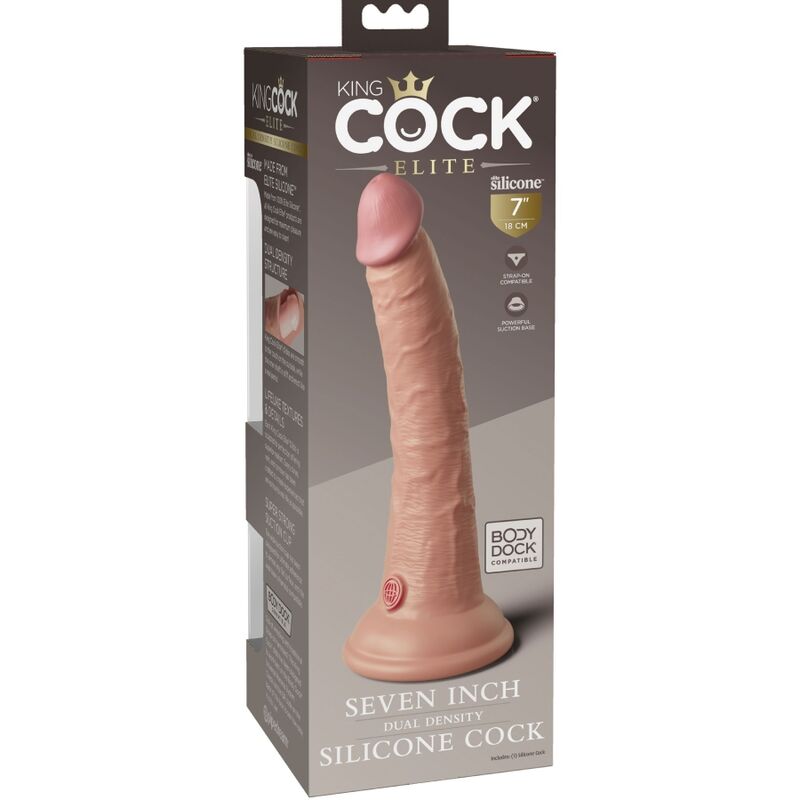 King Cock Elite – Consolador de silicona fino y curvo, 7 pulgadas – Carne claro