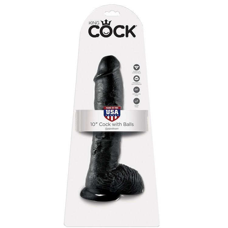 Pipedream King Cock – Dildo con testicoli e ventosa, 10 pollici – Nero