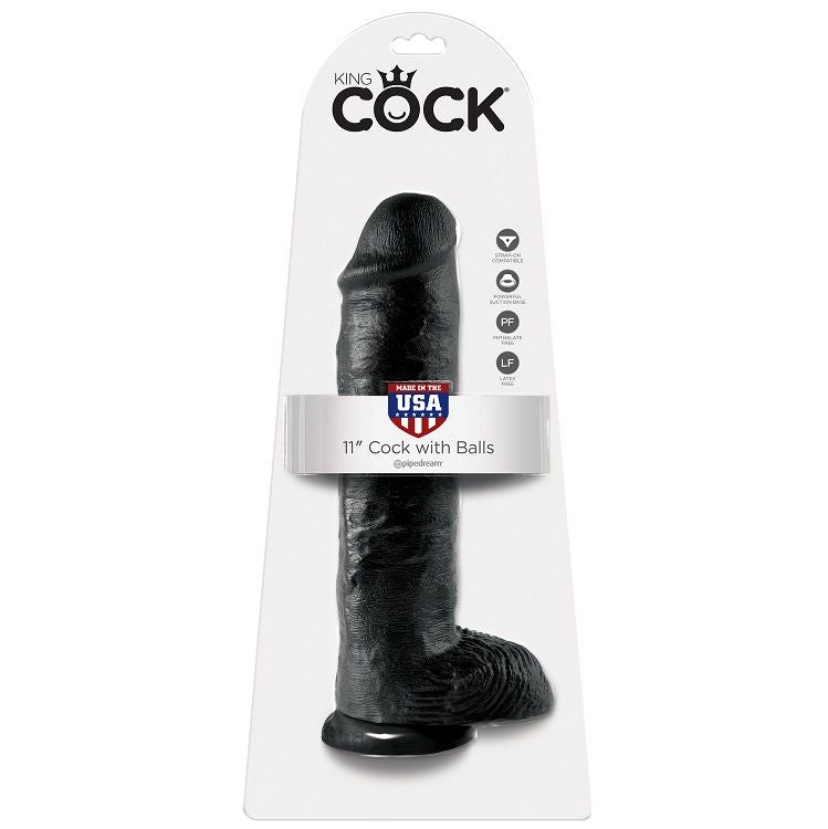 Pipedream King Cock – Dildo largo con testicoli, 11 pollici – Nero