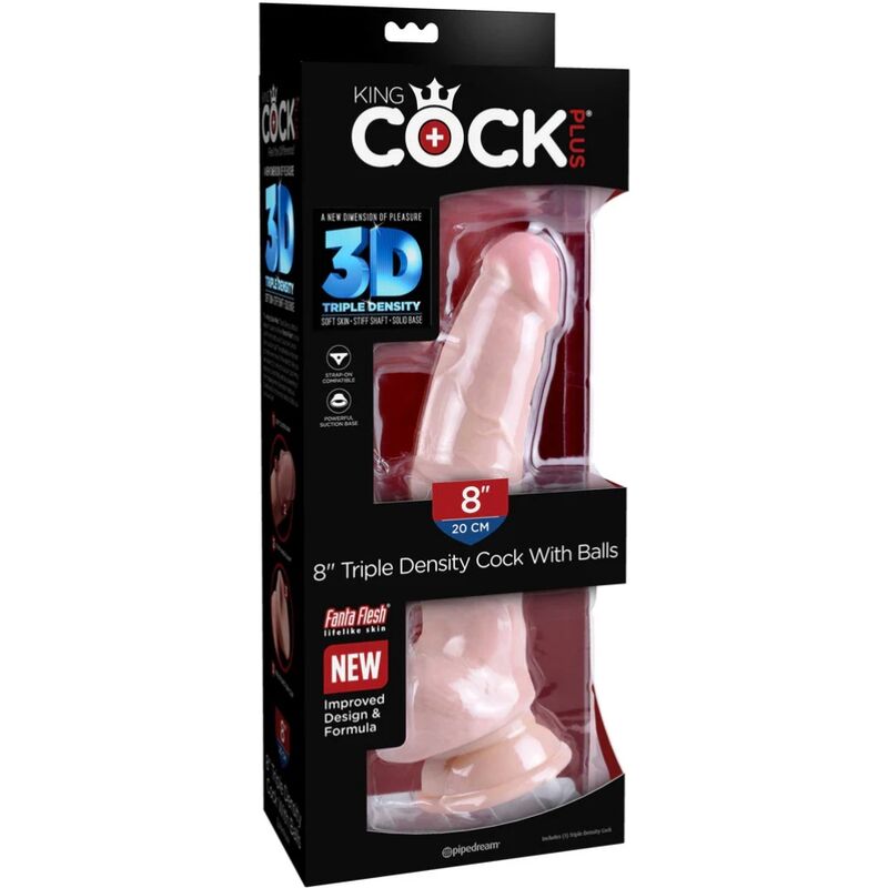 King Cock Plus – Consolador con testículos y tronco inclinado, 8 pulgadas