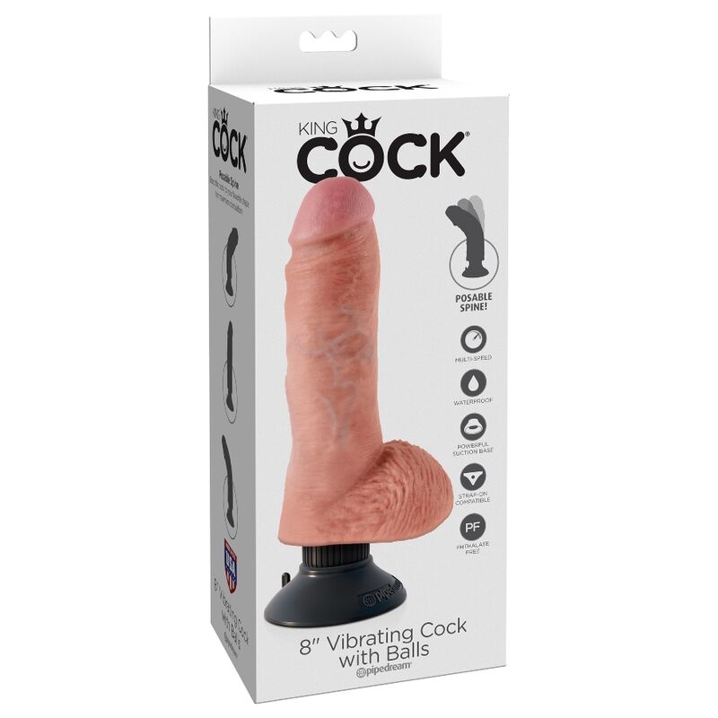 Consolador vibrador Pipedream King Cock con testículos, 20,3 cm, color natural