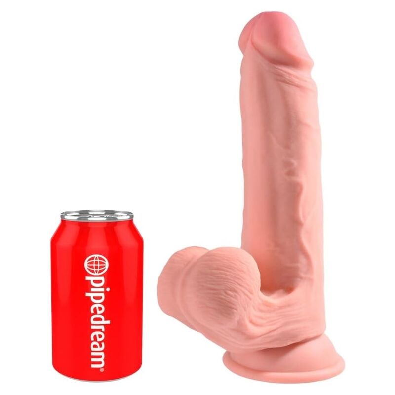 Pipedream King Cock Plus, consolador realista de triple densidad con testículos móviles, 23 cm, color carne