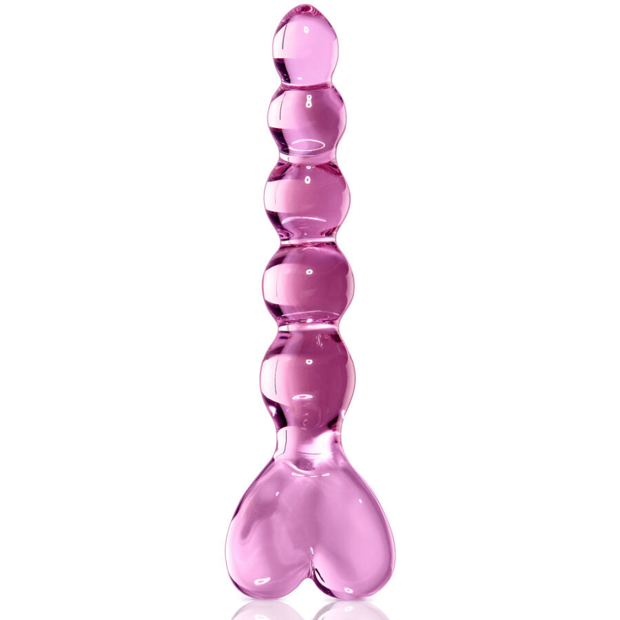 Pipedream Icicles No. 43, consolador de cristal con perlas y asa de corazón