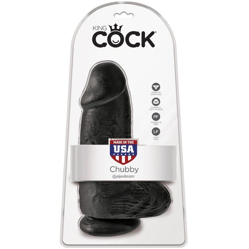 King Cock Chubby – Consolador realista ancho con ventosa, 7,5 cm – Negro