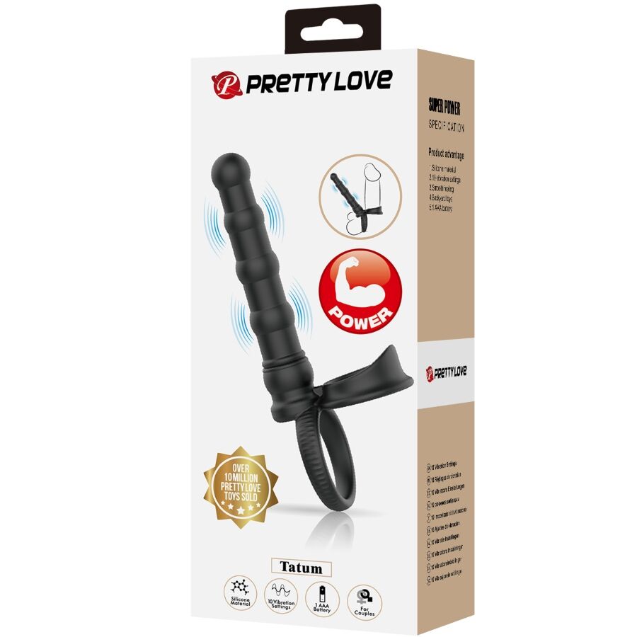 Pretty Love — Anneau pénis vibrant tatum avec plug 10 vibrations noir