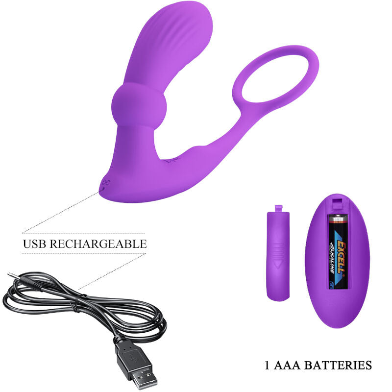 Plug anale vibrante Pretty Love Warren viola, con due anelli
