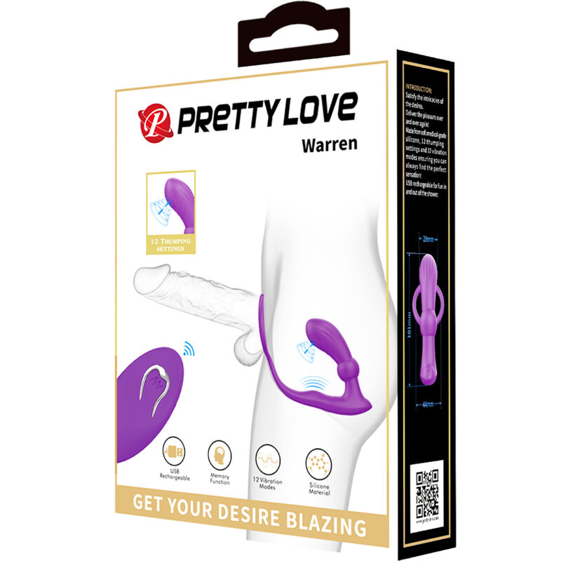 Plug anale vibrante Pretty Love Warren viola, con due anelli