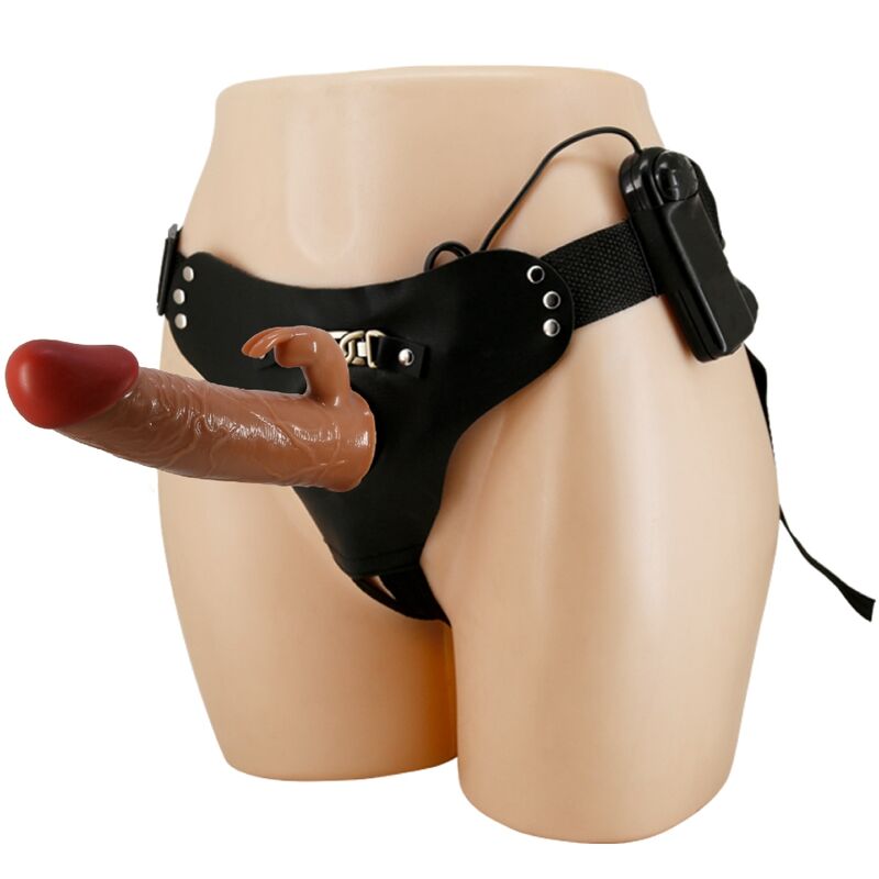 Pretty Love – Marion, universeller Harness-Slip mit vibrierendem Dildo, 19 cm, braun