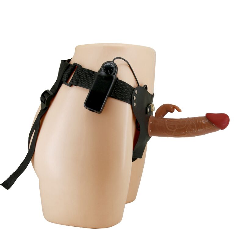 Pretty Love – Marion, universeller Harness-Slip mit vibrierendem Dildo, 19 cm, braun