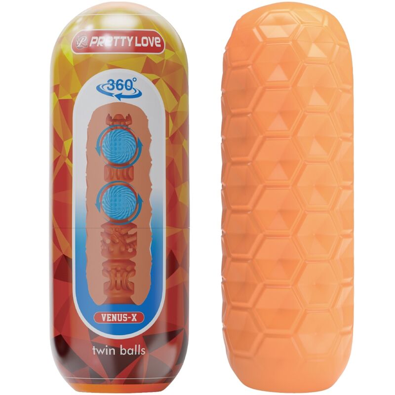 Pretty Love Masturbator mit zwei Kugeln in Orange