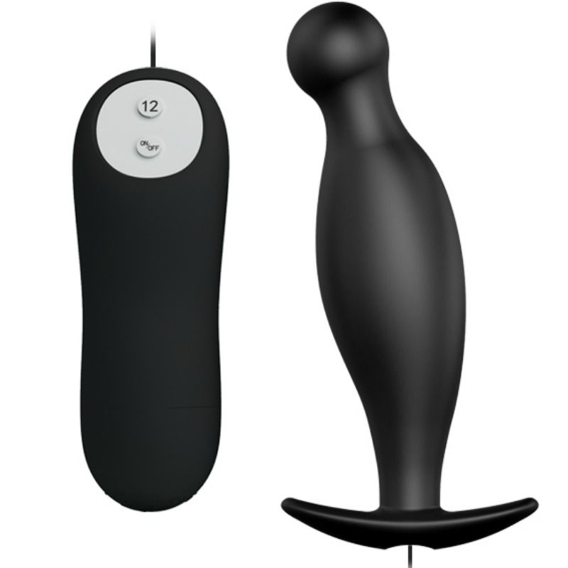 Plug anal Pretty Love de silicona con 12 modos de vibración, en negro