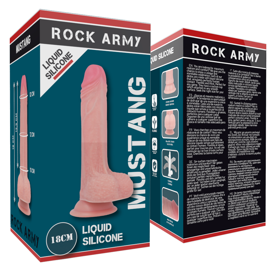 Rock Army — Mustang, consolador de silicona líquida, 18 × 4,14 cm