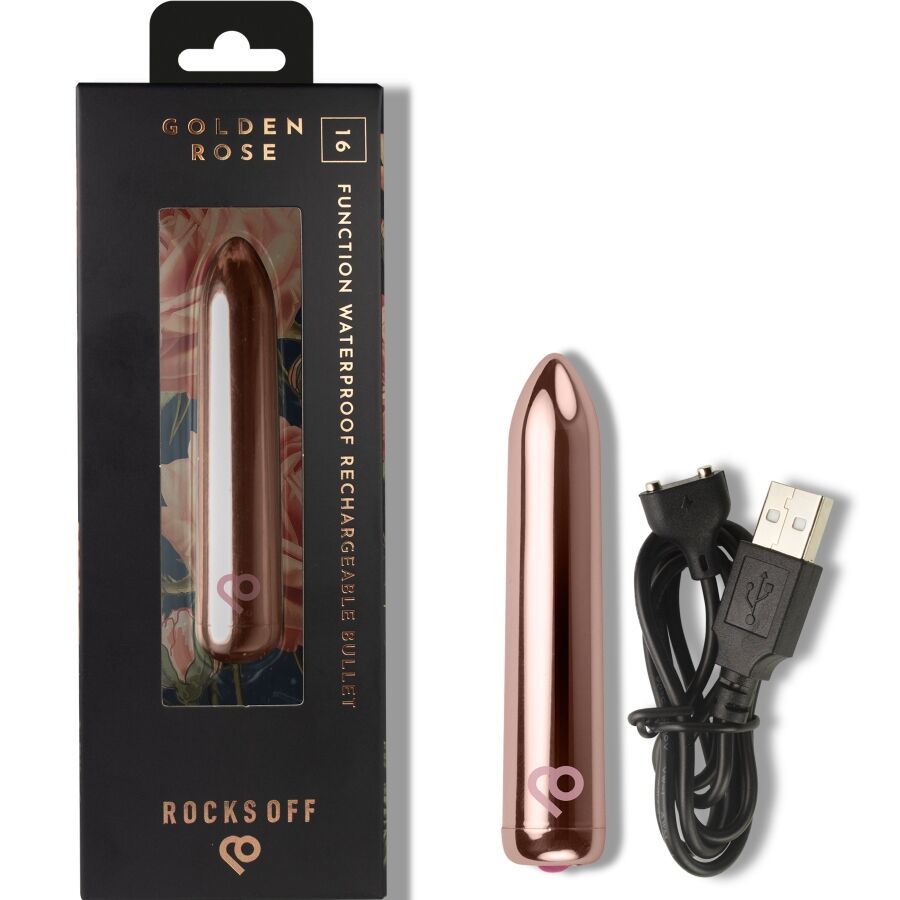 Rocks-Off – Aufladbarer Minivibrator im Bullet-Format, 16 Modi – Golden Rose