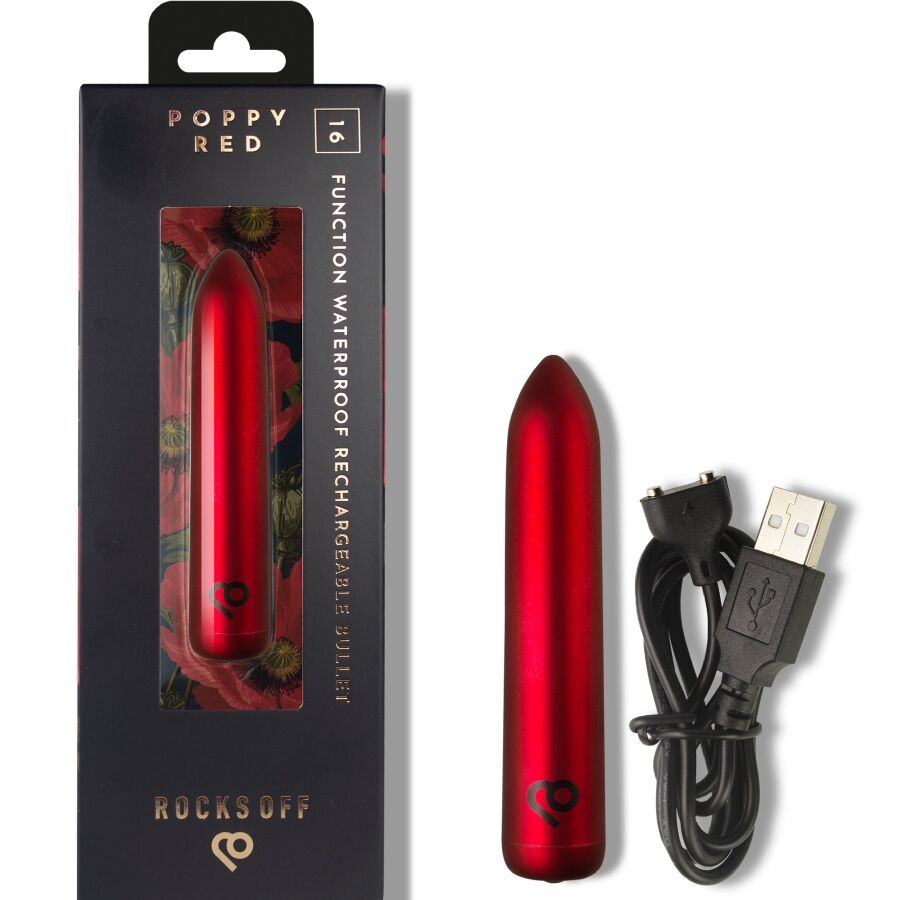 Rocks-Off – Aufladbarer Minivibrator im Bullet-Format, 16 Modi – Poppy Red