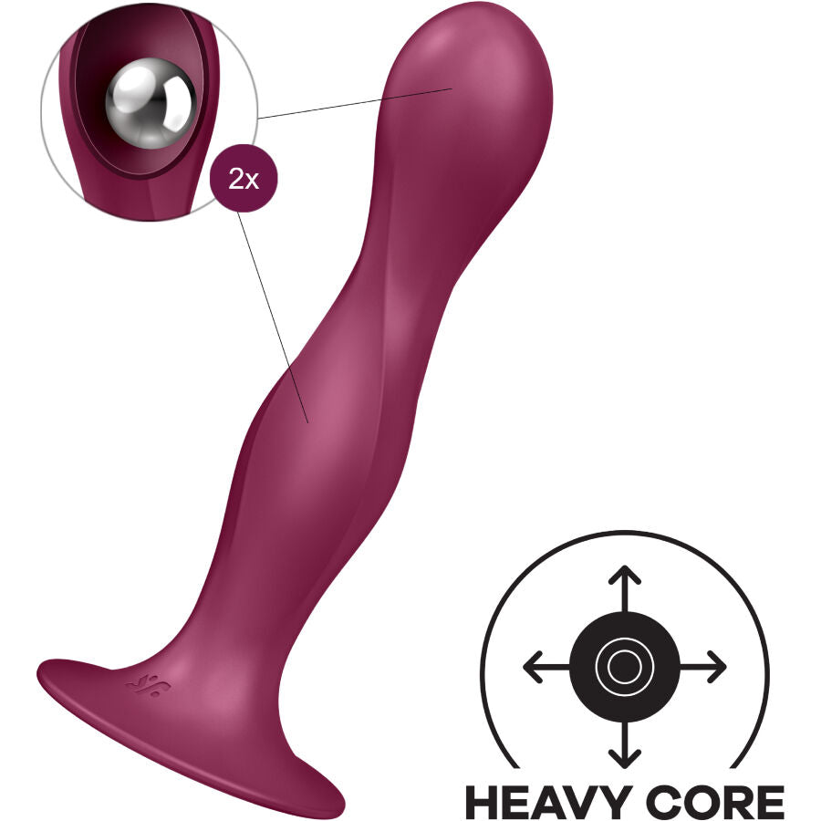Satisfyer Double Ball-R – Dildo in silicone con sfere interne e ventosa – Granata