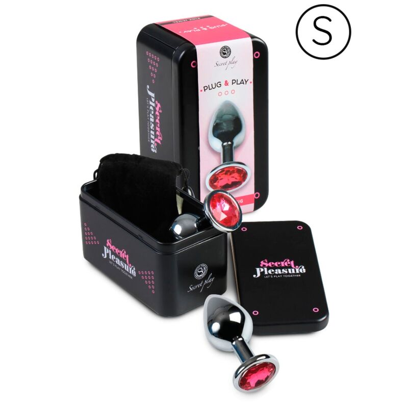 Secretplay, plug anale in alluminio con pietra fucsia, 7 cm