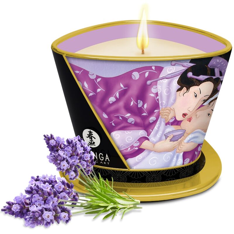 Shunga – Candela da massaggio alla lavanda, 170 ml