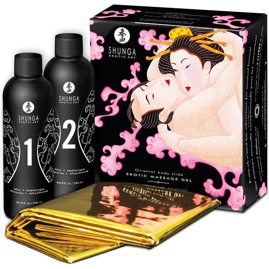 Shunga — Gel de massage érotique oriental corps à corps fraises et cava