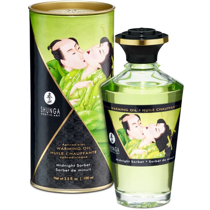 Shunga – Olio da massaggio a effetto riscaldante, sorbetto di mezzanotte, 100 ml