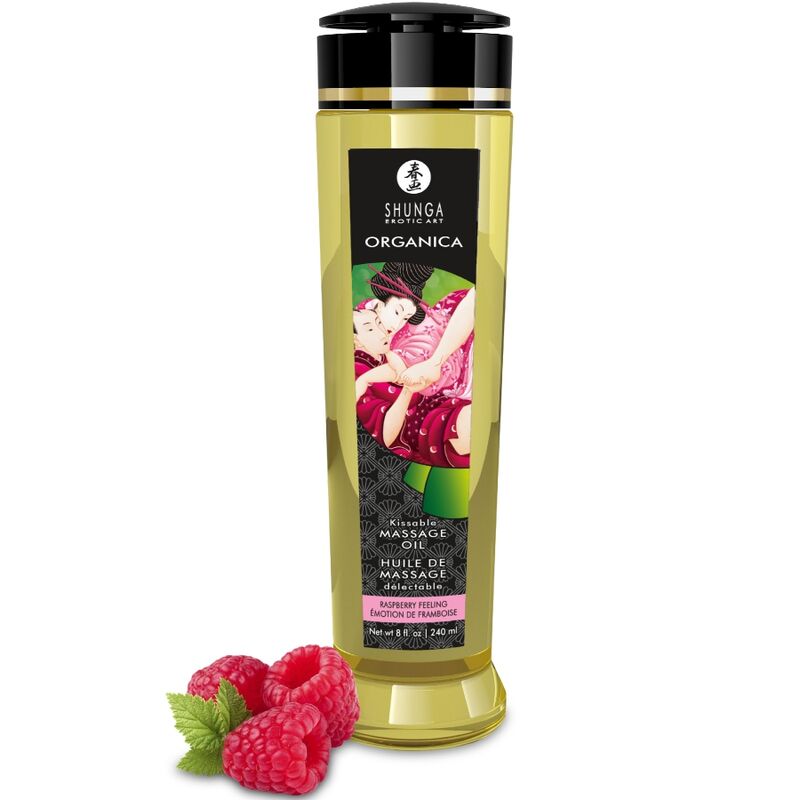 Shunga — Huile de massage bio à la framboise 240 ml