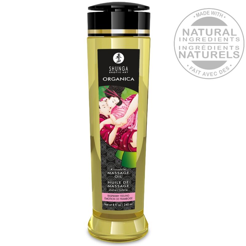 Shunga — Huile de massage bio à la framboise 240 ml