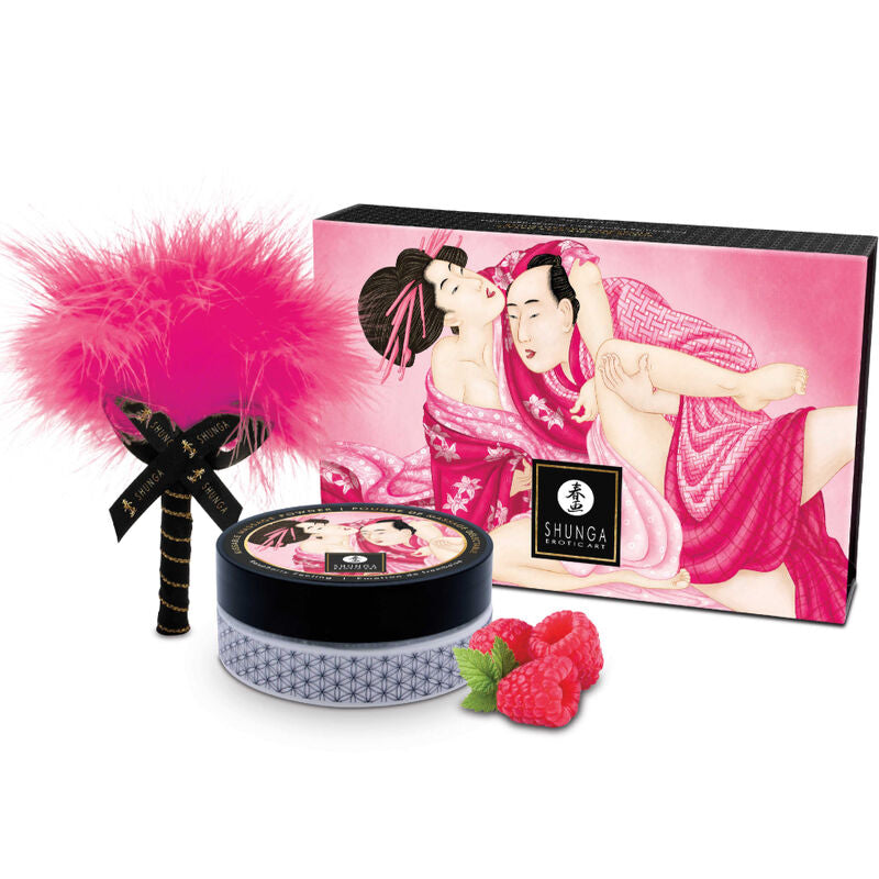 Shunga — Kit de poudre de massage comestible framboise