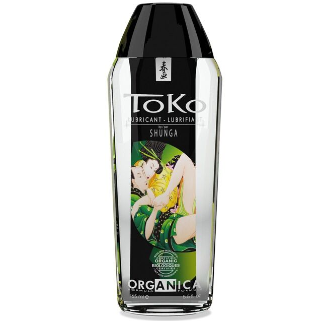 Shunga-Toko-Organica-Flasche mit 165 ml, schwarz-grünes Etikett mit Paarmotiv im japanischen Stil