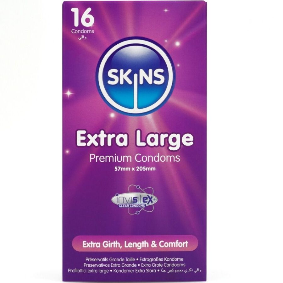 Skins Extra Large – Preservativos XL con aroma a vainilla, 16 unidades