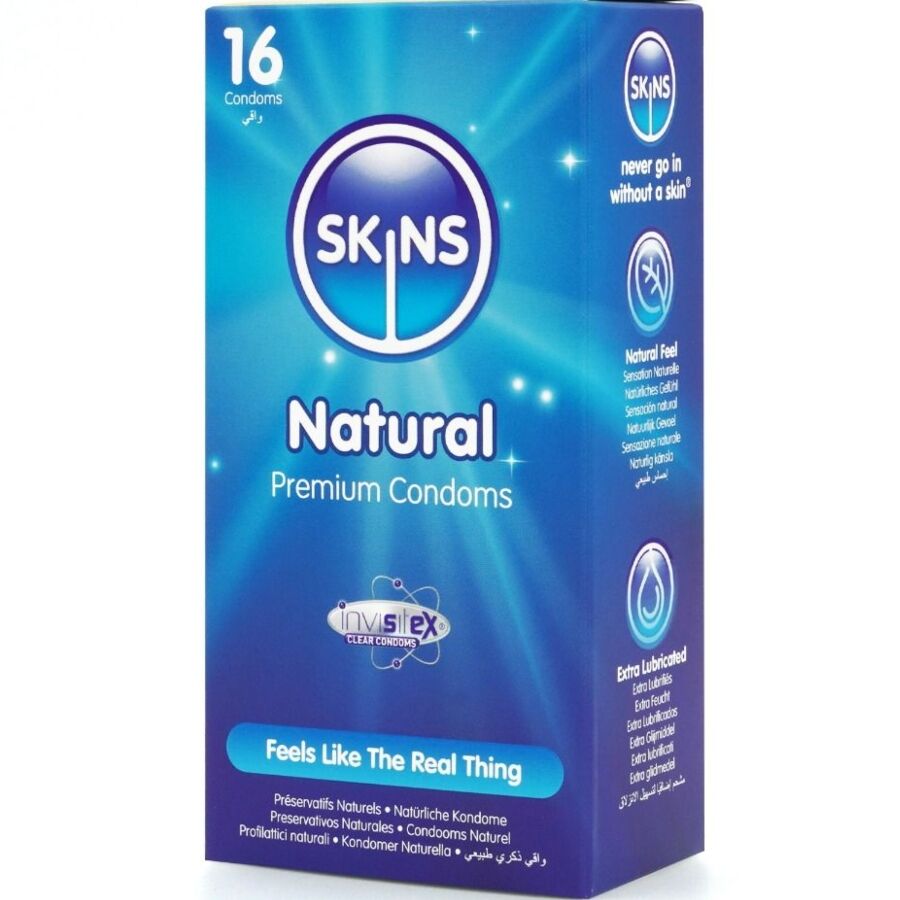 Skins Natural – Preservativi lisci in lattice naturale, 16 pezzi