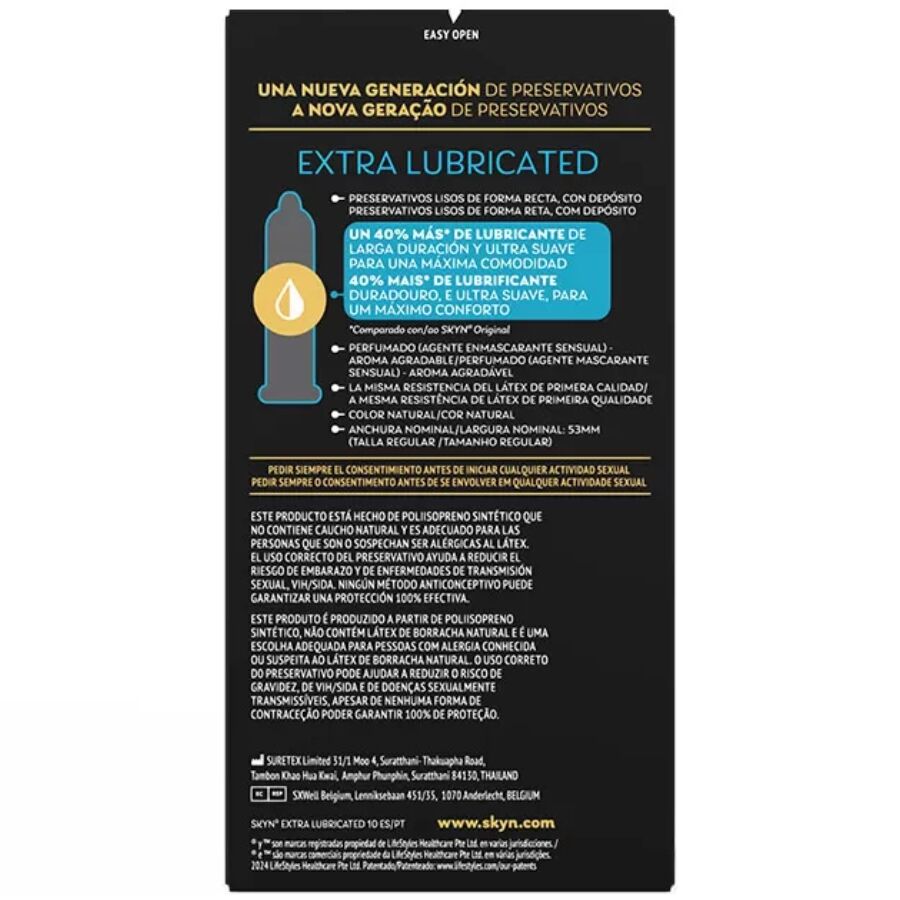 SKYN Extra Lubricated — Préservatifs sans latex naturel, 10 unités