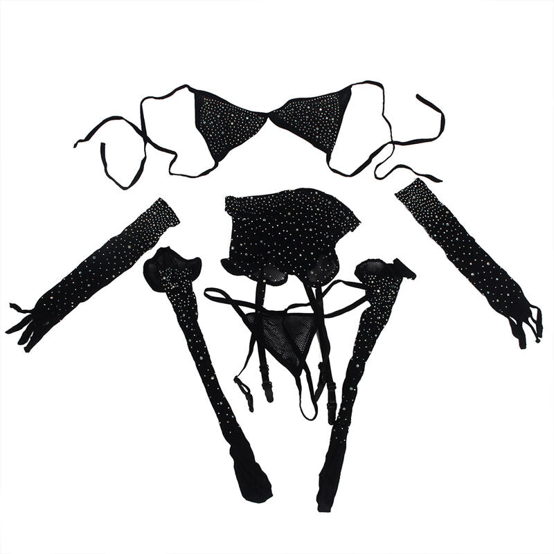 Subblime — Ensemble résille à strass et gants — Noir