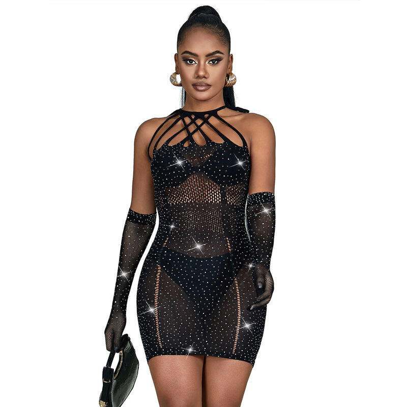 Subblime 952235 – Netz-Minikleid mit Strass, Schwarz