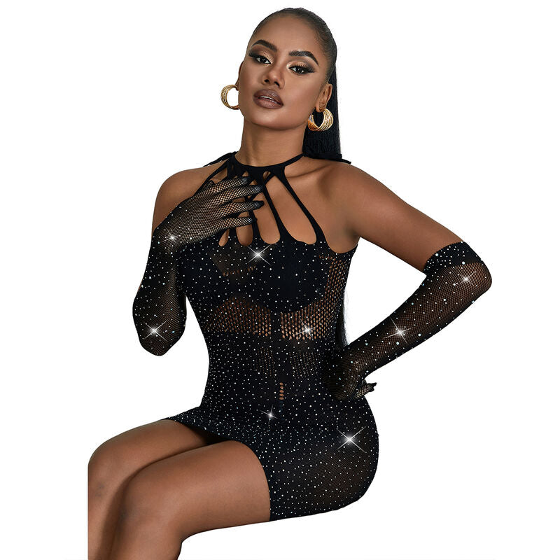 Subblime 952235 – Netz-Minikleid mit Strass, Schwarz