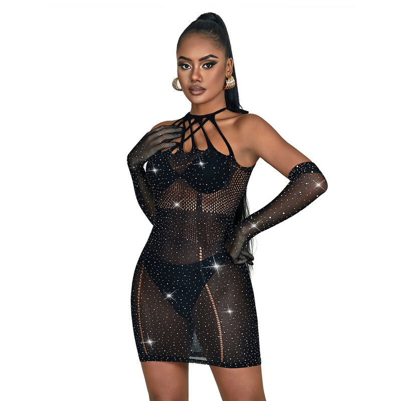 Subblime 952235 – Netz-Minikleid mit Strass, Schwarz