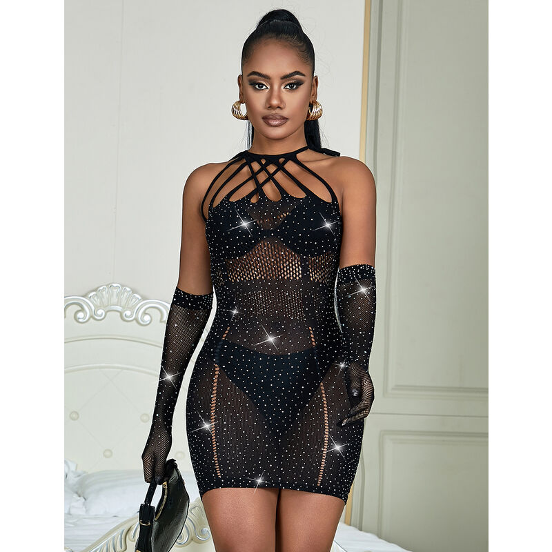 Subblime 952235 – Netz-Minikleid mit Strass, Schwarz