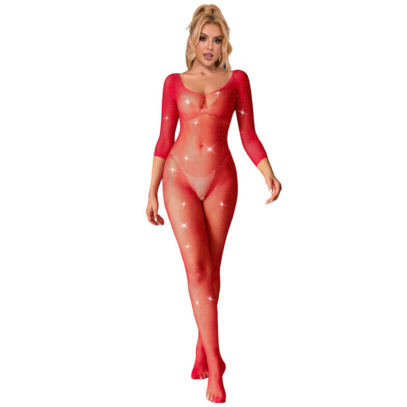 Subblime 952419 – Bodystocking mit Strass und langen Ärmeln, Rot