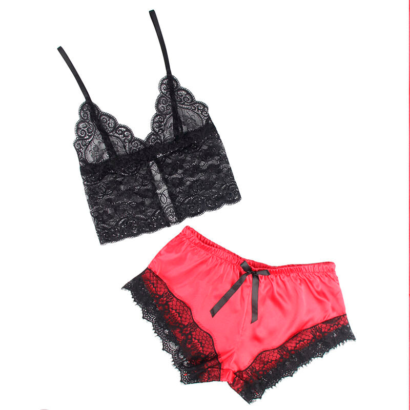 Subblime — Ensemble de nuit à short en dentelle — Noir et rouge — Taille S/M
