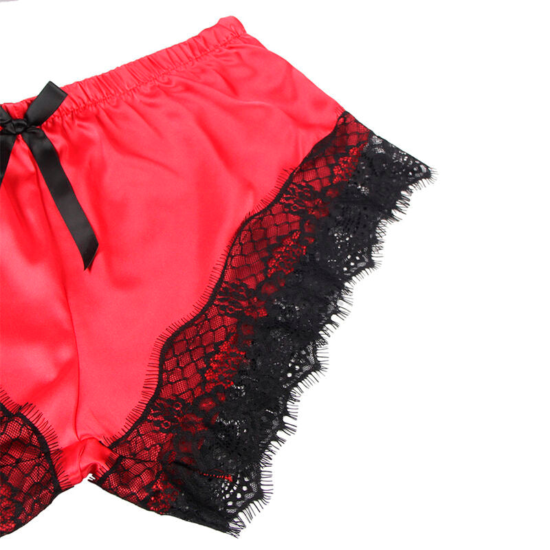 Subblime — Ensemble de nuit à short en dentelle — Noir et rouge — Taille S/M