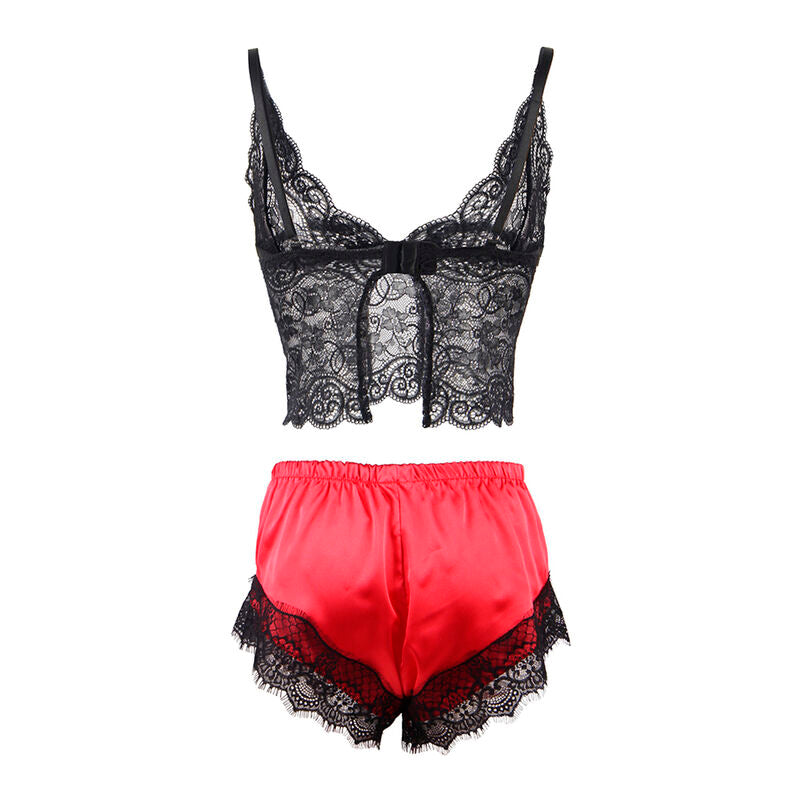 Subblime — Ensemble de nuit à short en dentelle — Noir et rouge — Taille L/XL