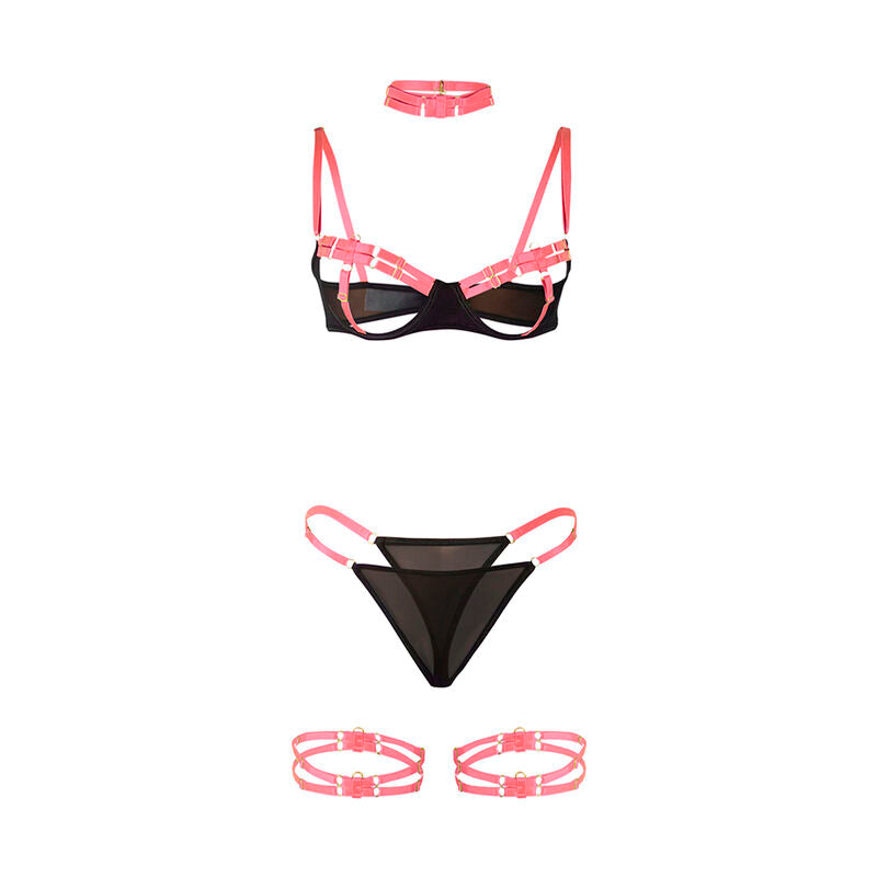 Subblime — Ensemble noir à brides fluo — Rose fluo — Taille L/XL