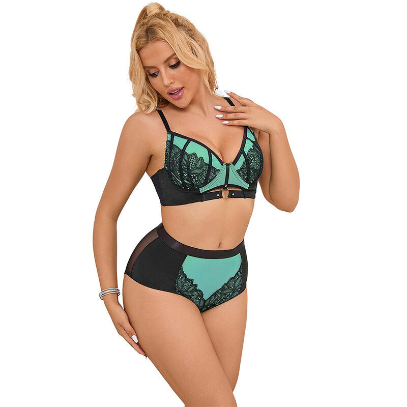 Subblime – Conjunto bicolor de encaje – Verde y negro – Talla L/XL