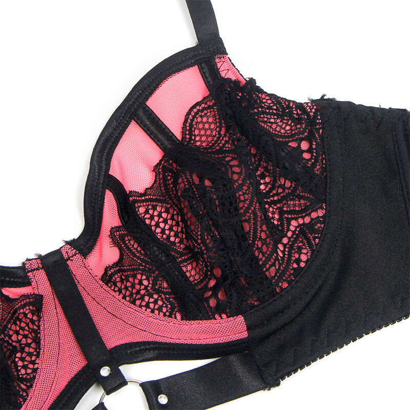Subblime – Conjunto bicolor de encaje – Rosa y negro – Talla S/M